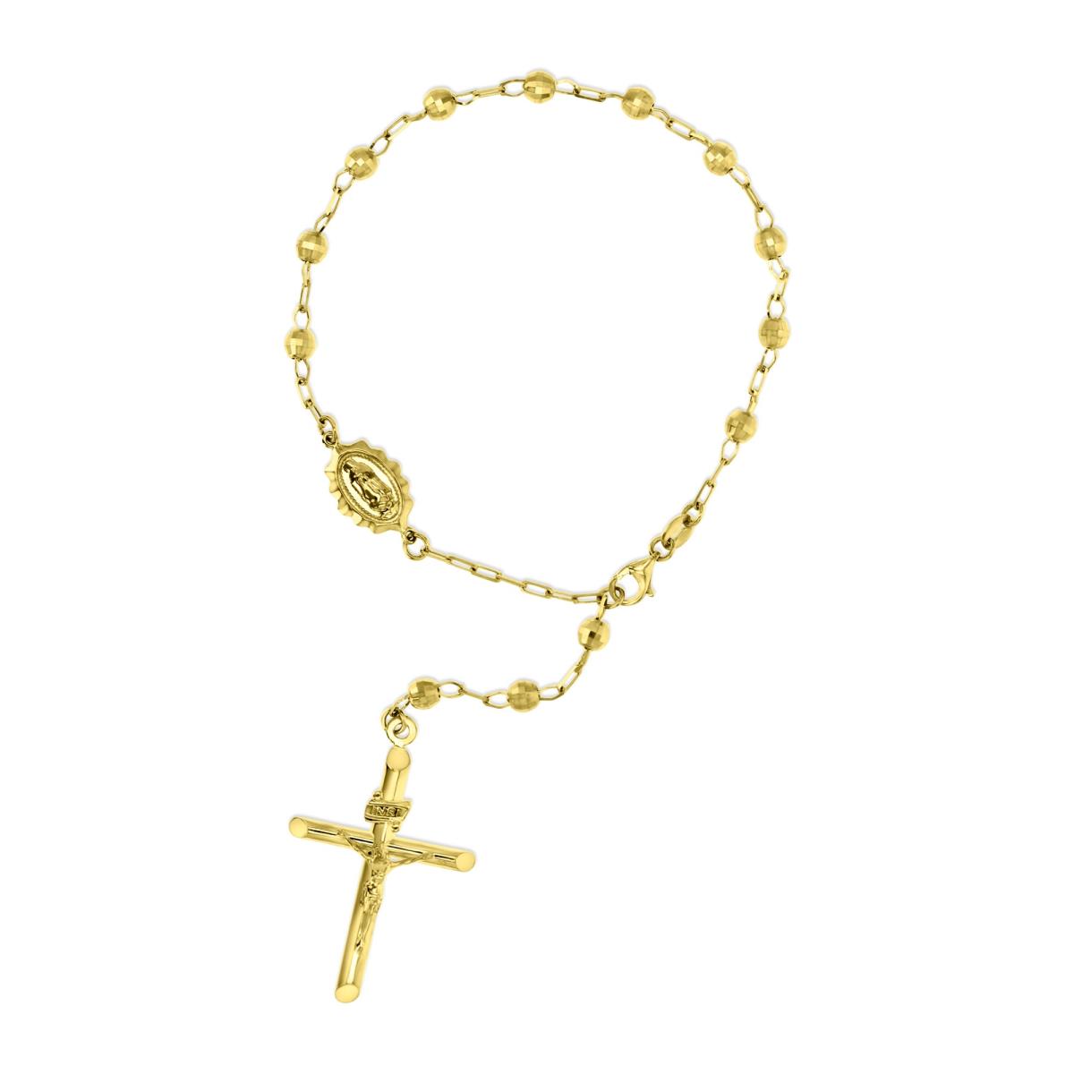 14K Yellow Gold 4MM Disco Beads Rosary 7.5" Bracelet