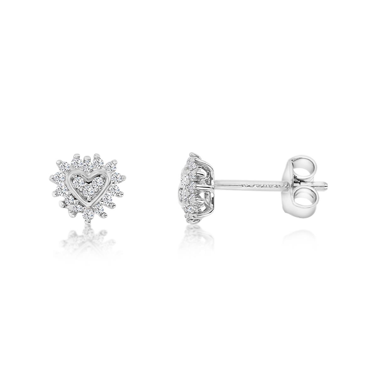 Sterling Silver Rhodium 7MM Polished White CZ Pave Heart Earring