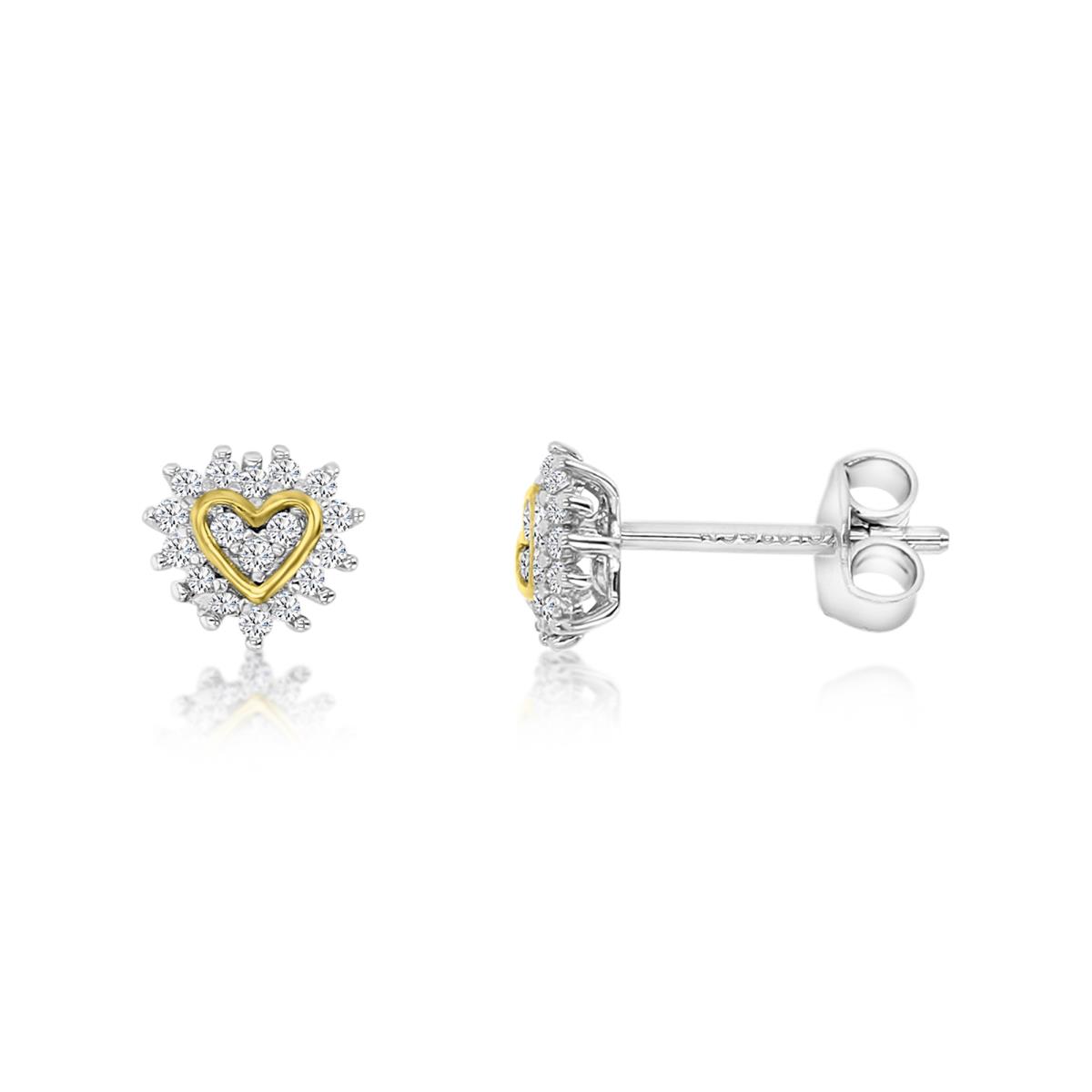 Sterling Silver Rhodium 7MM Polished Yellow&White CZ Pave Heart Earring