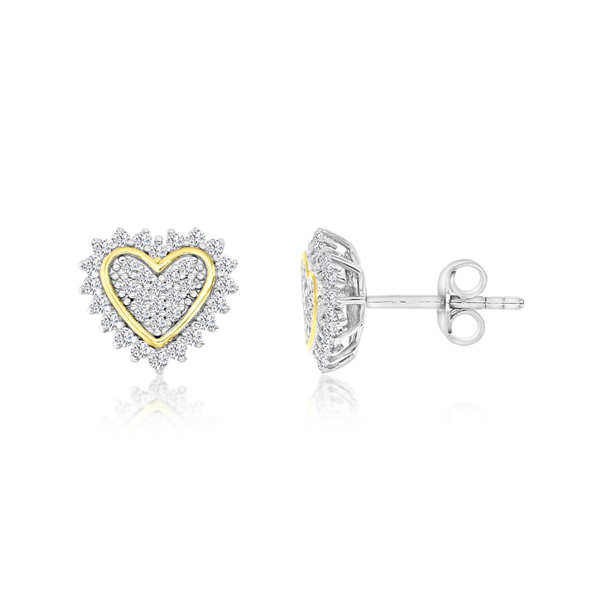 Sterling Silver Rhodium 10MM Polished White CZ Pave Heart Earring