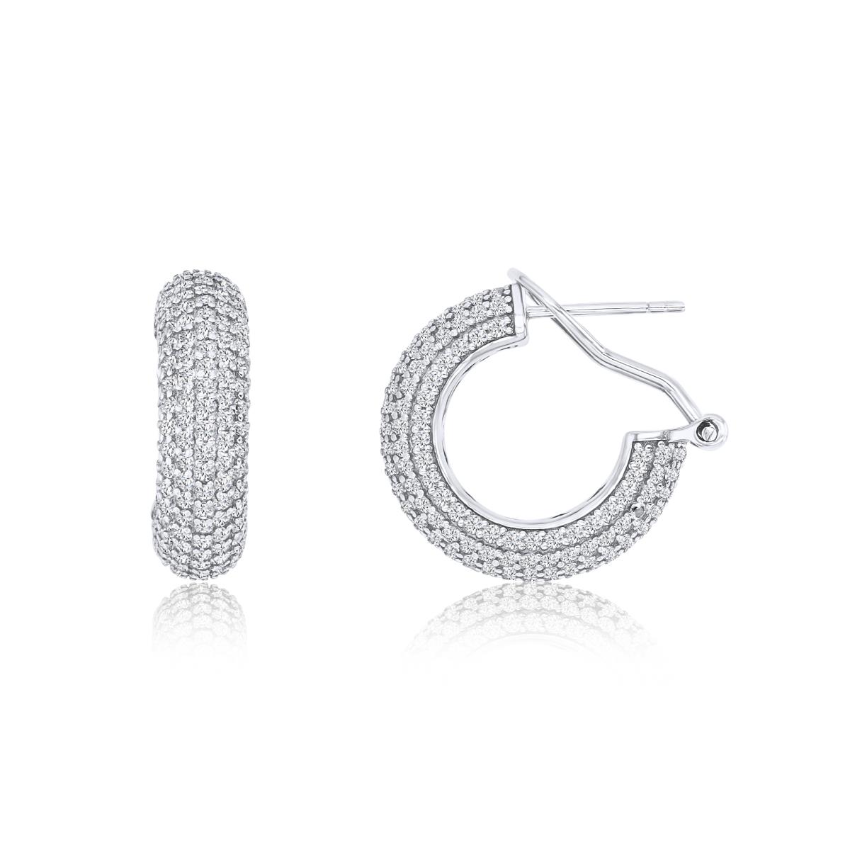 Sterling Silver Rhodium 6MM Polished White CZ Pave Huggie Earring