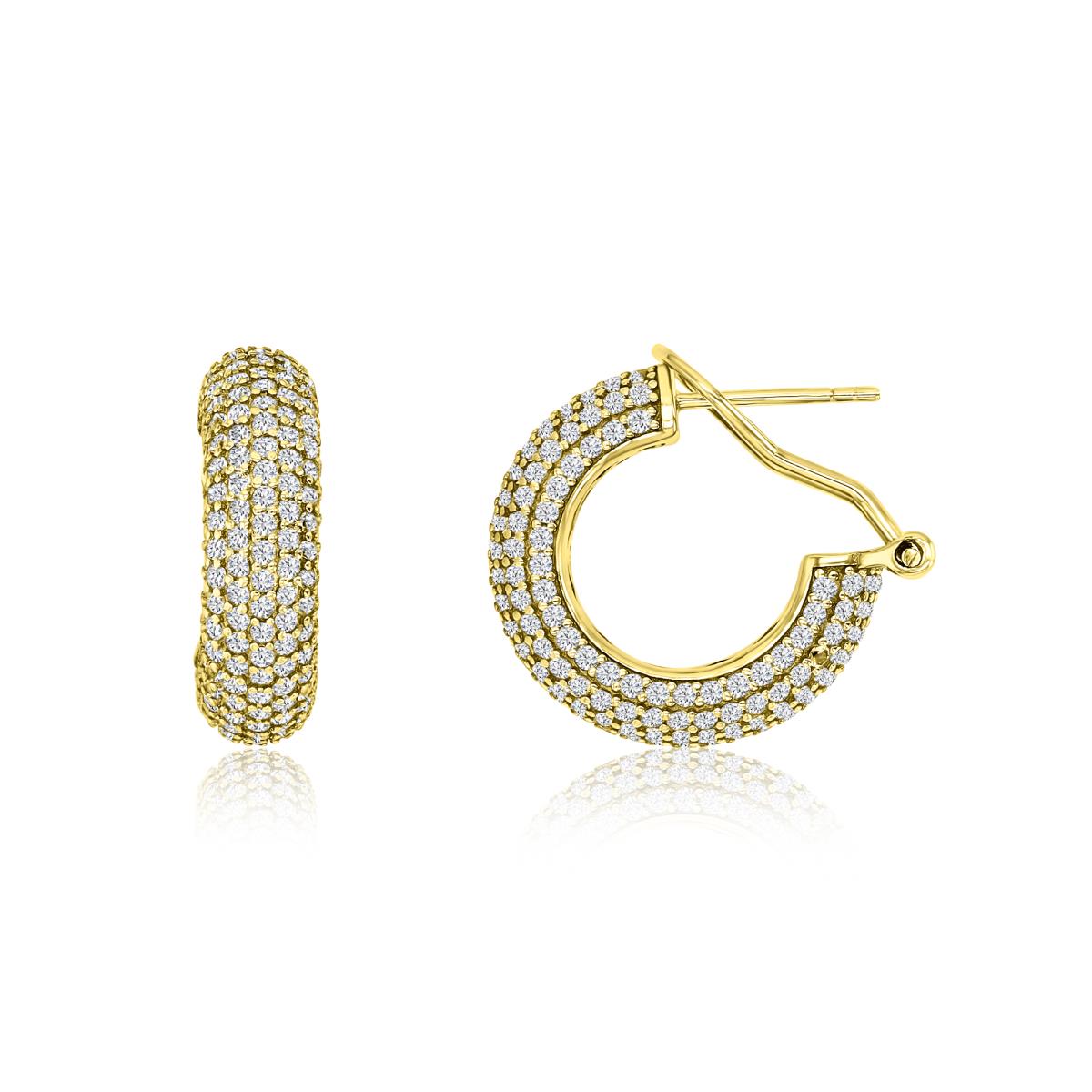 Sterling Silver Yellow 6MM Polished White CZ Pave Huggie Earring