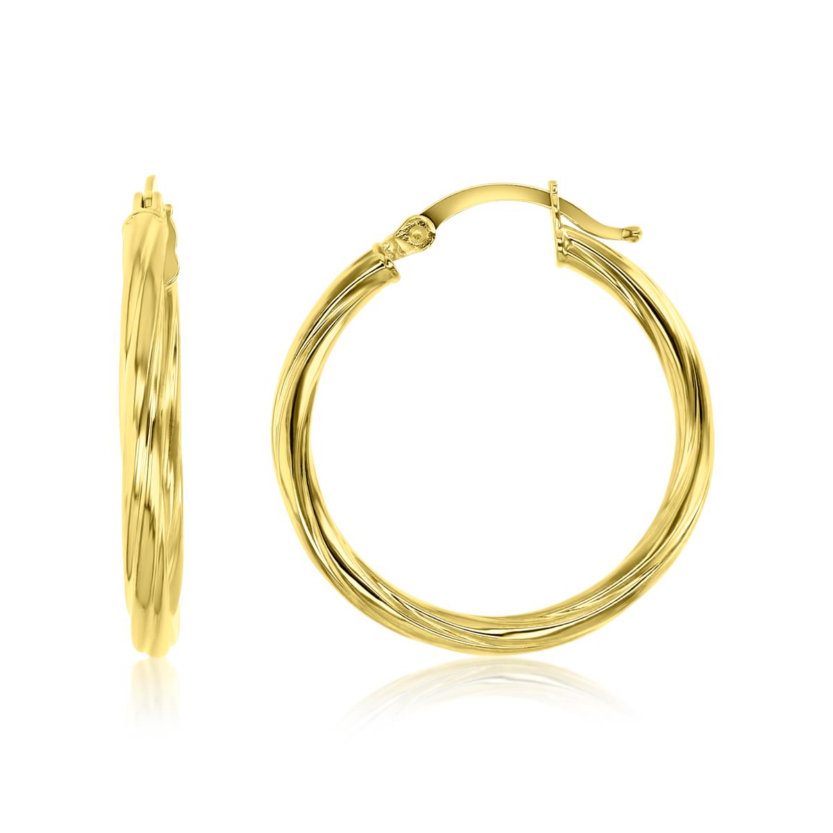 14K Yellow Gold 2x25MM Textured Twist Hoop Earrings