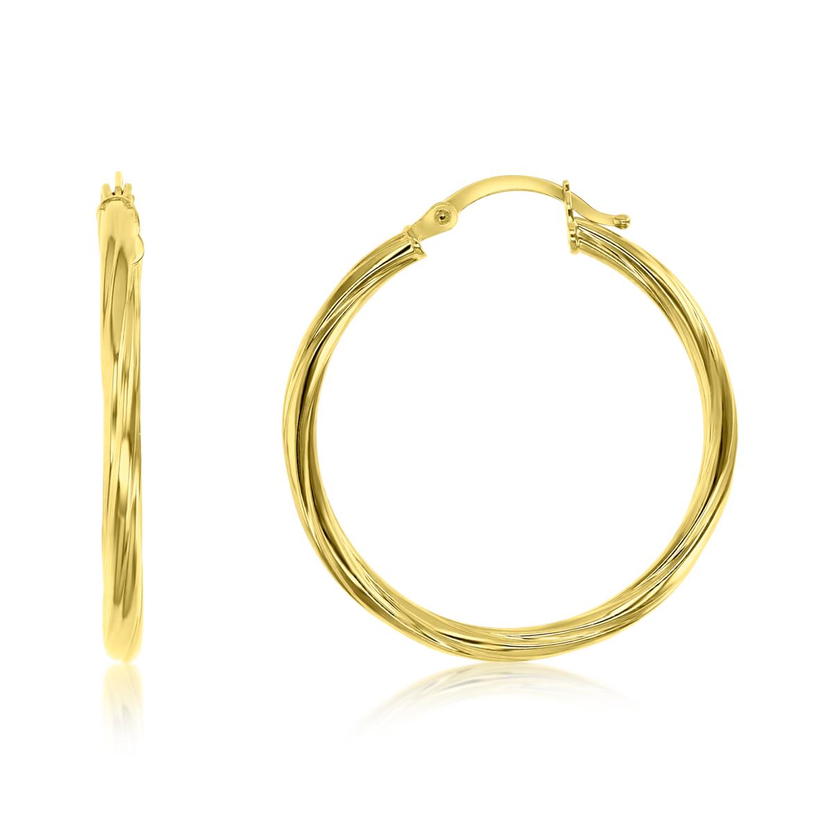 14K Yellow Gold 2x30MM Textured Twist Hoop Earrings