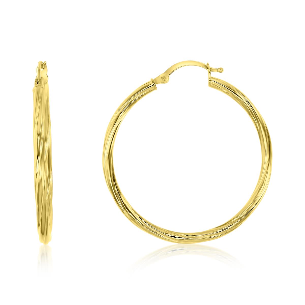 14K Yellow Gold 2x35MM Textured Twist Hoop Earrings