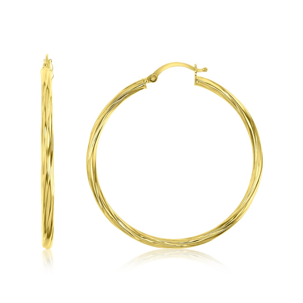 14K Yellow Gold 2x40MM Textured Twist Hoop Earrings