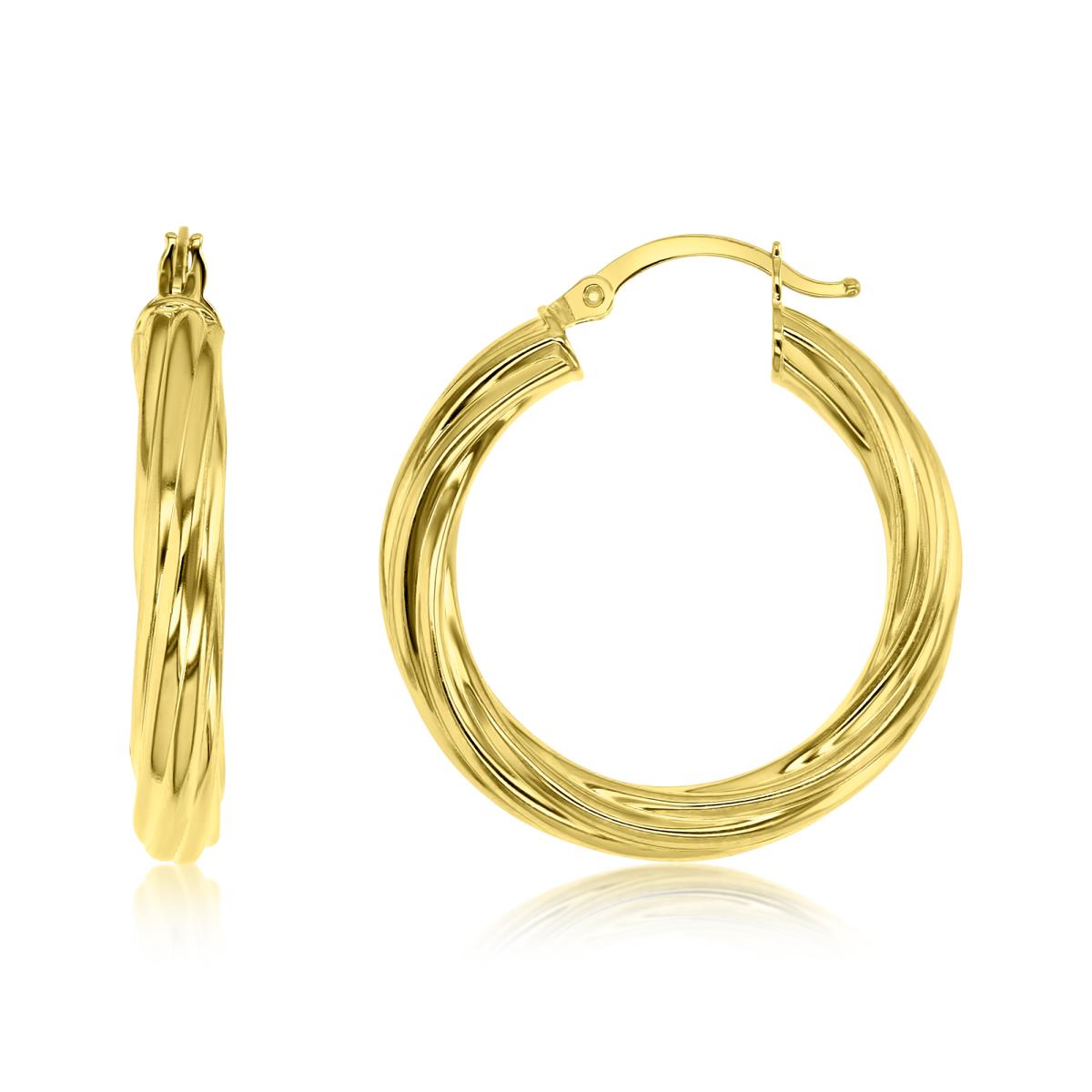 14K Yellow Gold 4x30MM Textured Twist Hoop Earrings