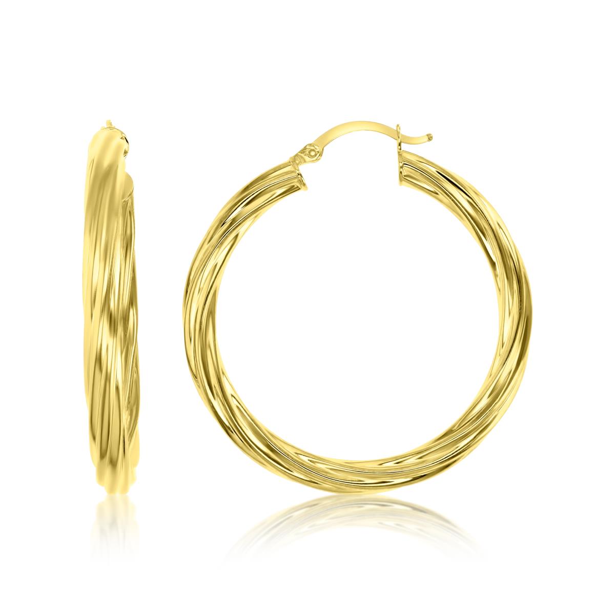 14K Yellow Gold 4x40MM Textured Twist Hoop Earrings