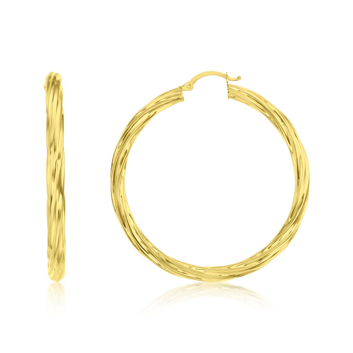 14K Yellow Gold 4x50MM Textured Twist Hoop Earrings