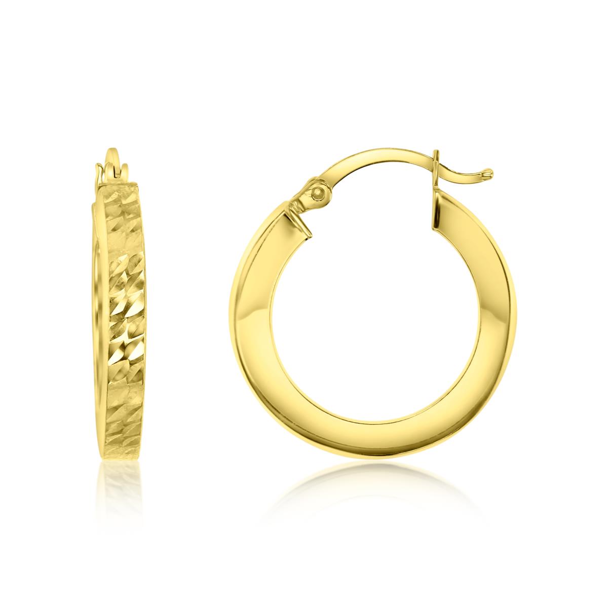 14K Yellow Gold 3x20MM Hand Crafted DC Square Tube Hoop Earrings