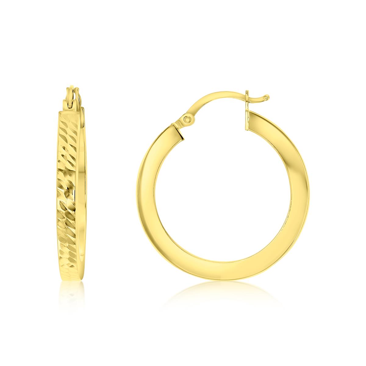 14K Yellow Gold 3x25MM Hand Crafted DC Square Tube Hoop Earrings