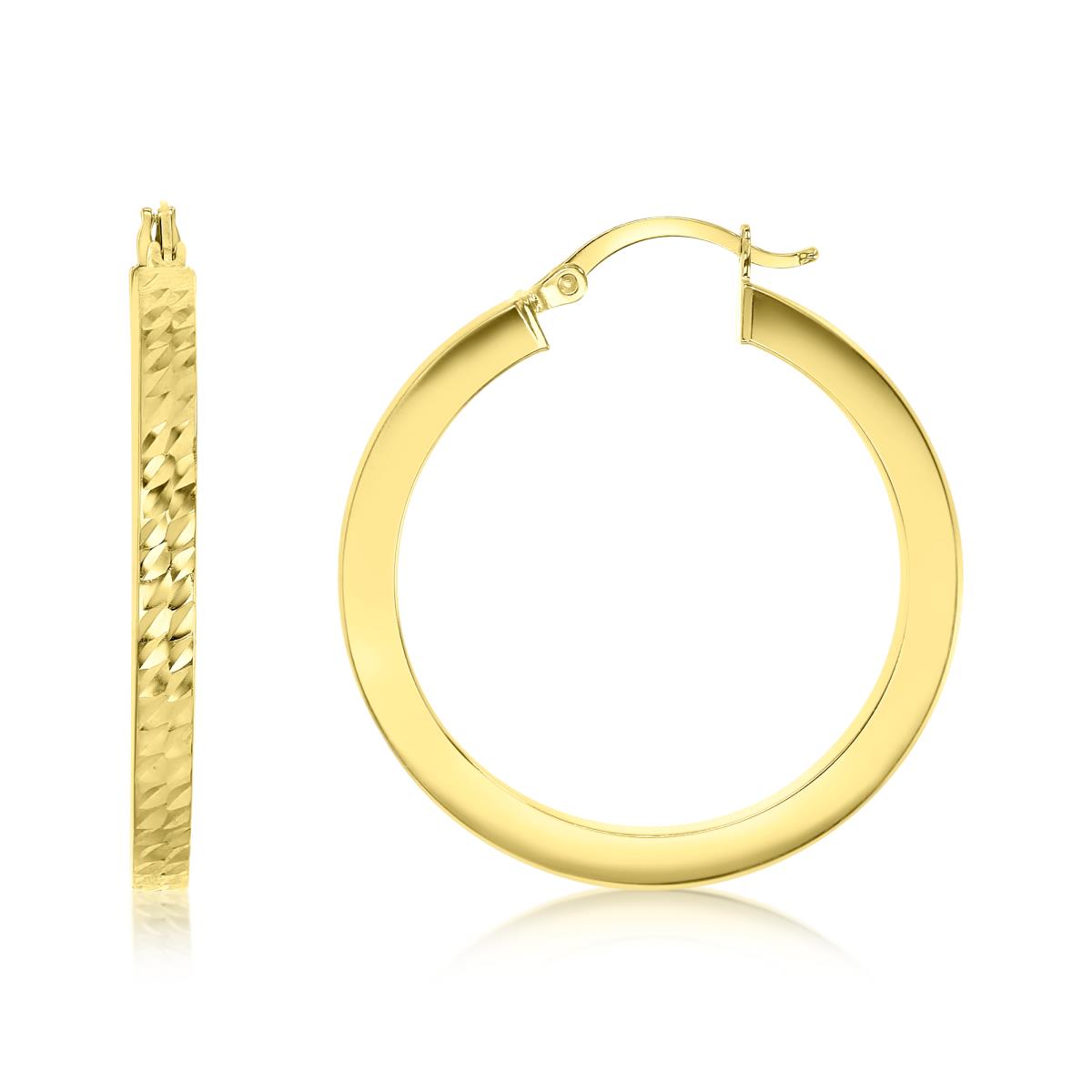 14K Yellow Gold 3x30MM Hand Crafted DC Square Tube Hoop Earrings