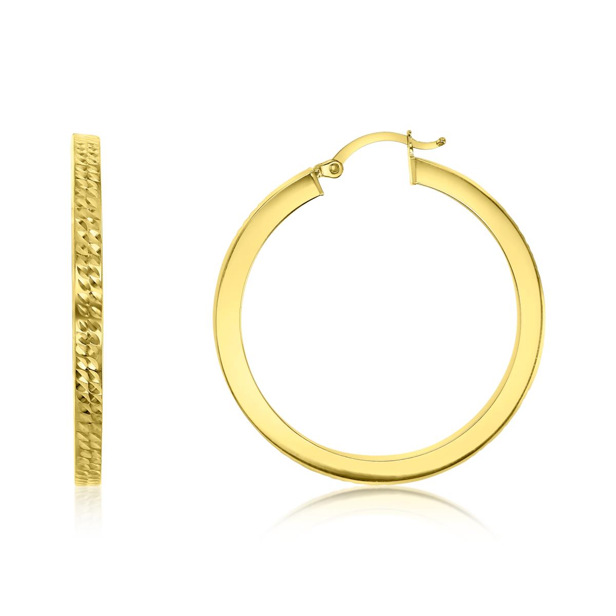 14K Yellow Gold 3x35MM Hand Crafted DC Square Tube Hoop Earrings