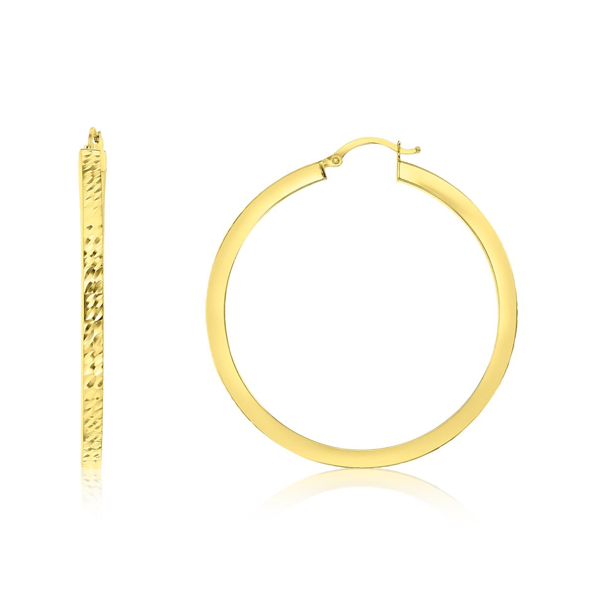 14K Yellow Gold 3x45MM Hand Crafted DC Square Tube Hoop Earrings