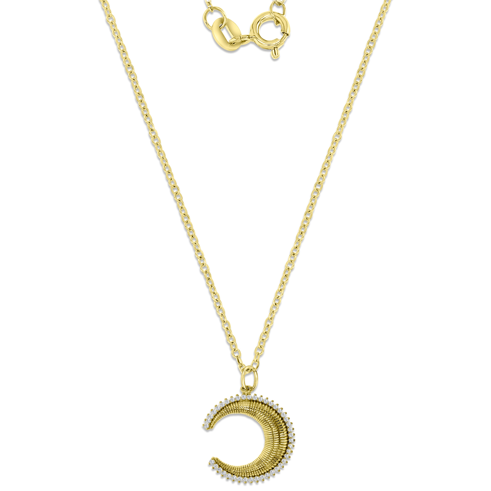 Sterling Silver Yellow 1M 26X19MM Polished White CZ Crescent Moon 16+2'' Necklace