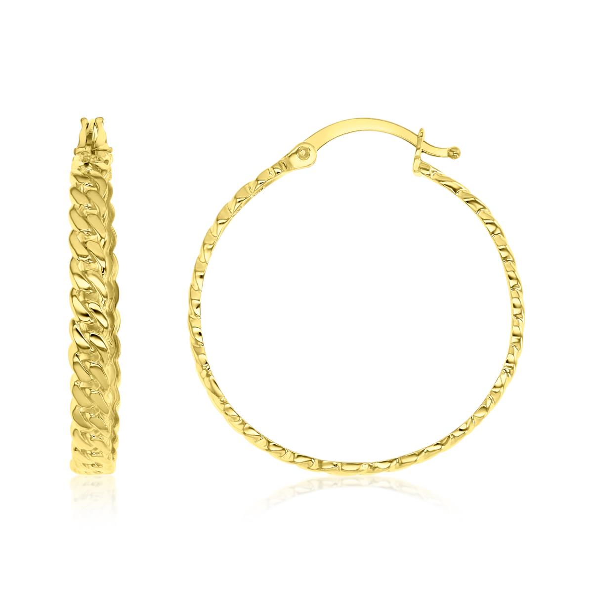 14K Yellow Gold 3x25MM Cuban Link Hoop Earrings
