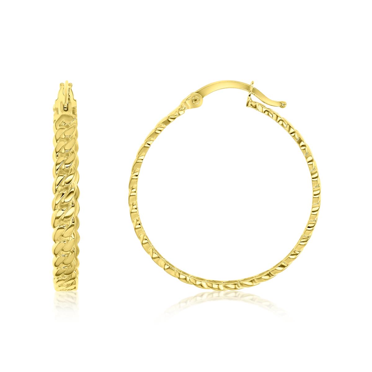 14K Yellow Gold 3x30MM Cuban Link Hoop Earrings