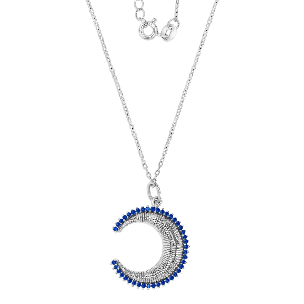Sterling Silver Rhodium 26X19MM Polished Cr Blue SpinelCrescent Moon 16+2'' Necklace