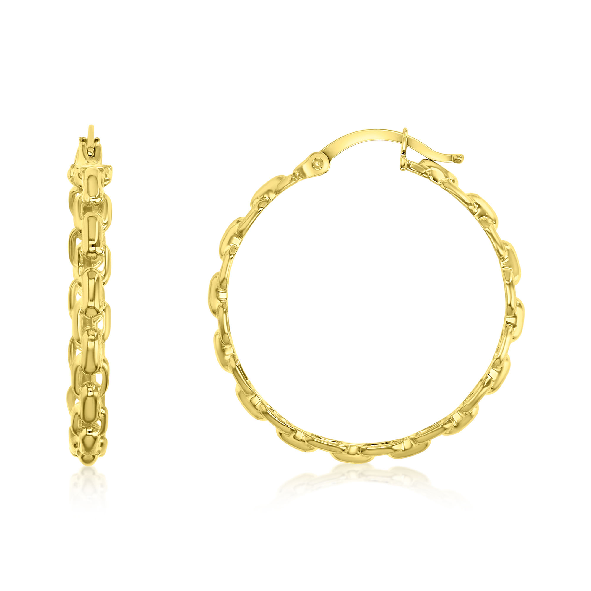 14K Yellow Gold 3x25MM Cable Link Hoop Earrings