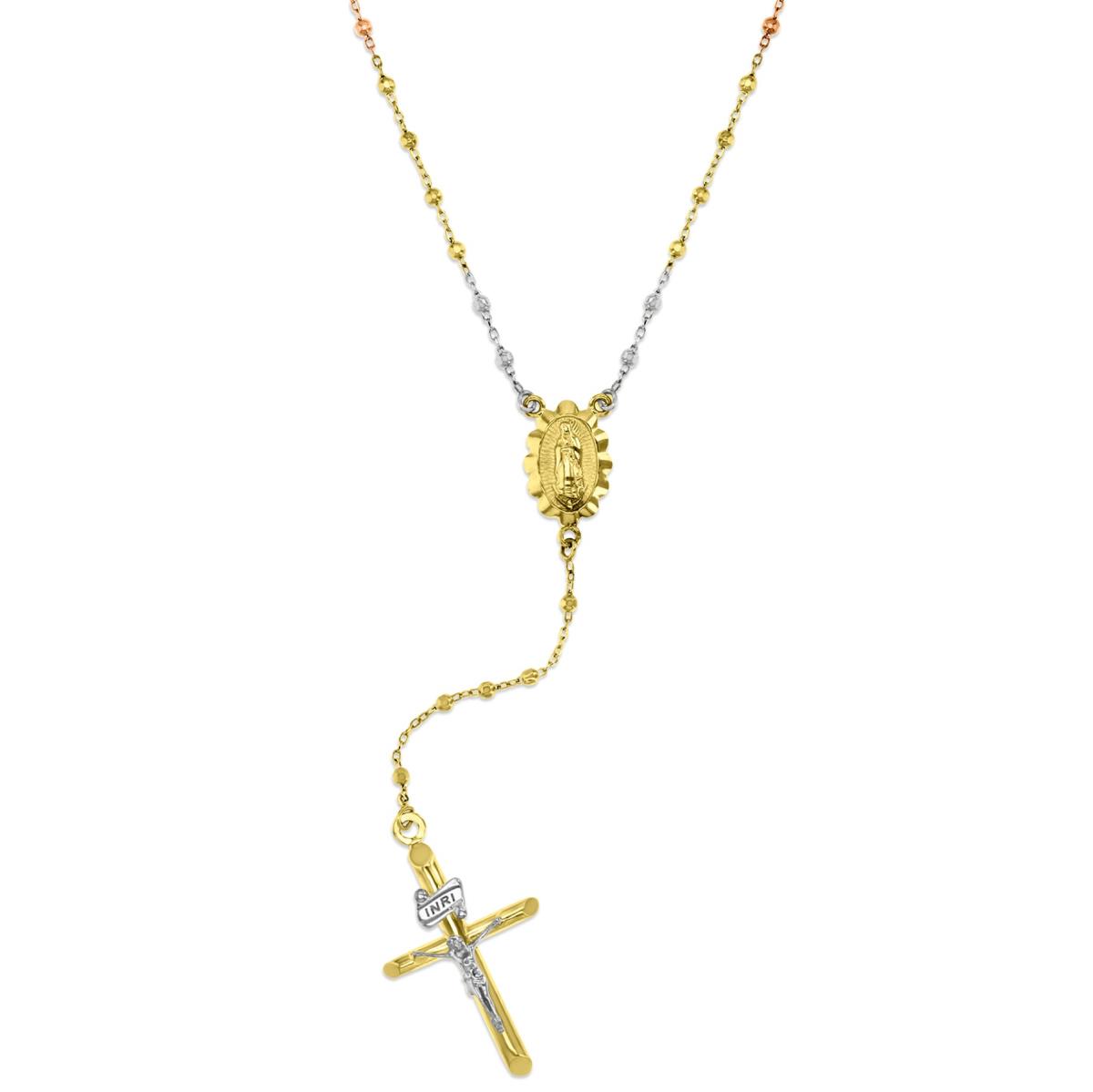 14K Gold Tricolor 1.80MM Diamond Cut Beads Rosary 18" Necklace