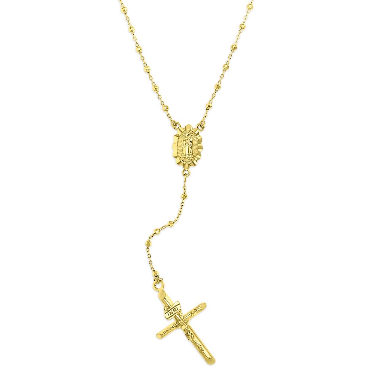 14K Yellow Gold 1.80MM Diamond Cut Beads Rosary 24" Necklace
