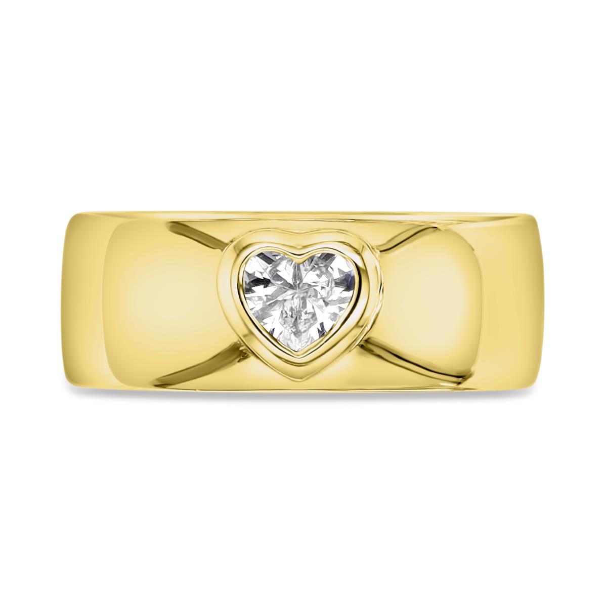 Sterling Silver Yellow 1M 7MM Polished White CZ Heart Shape Metal Ring