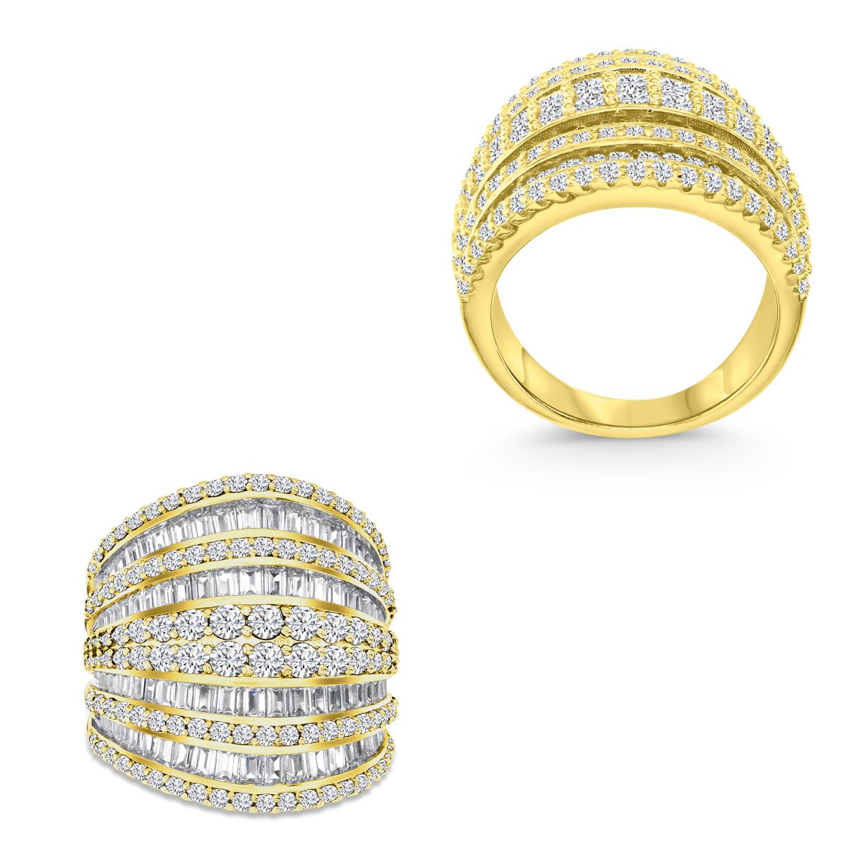 Sterling Silver Yellow 25MM Polished White CZ Thick Coctail Ring