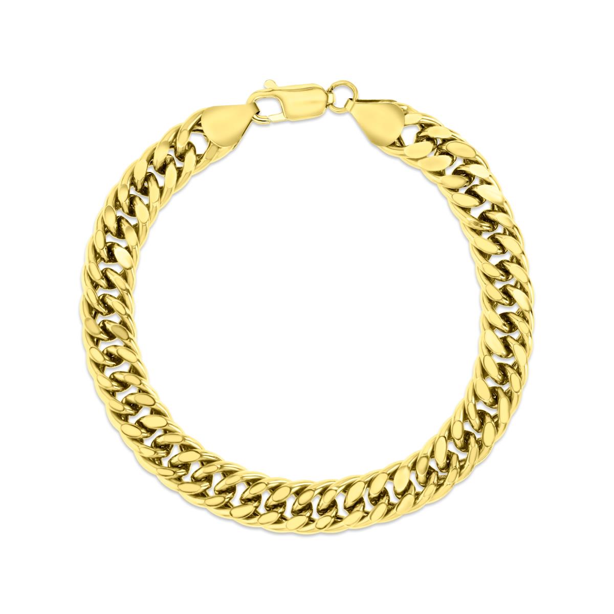 18K Yellow Gold 9.50MM Hollow Double Curb Diamond Cut 200 9" Chain Bracelet