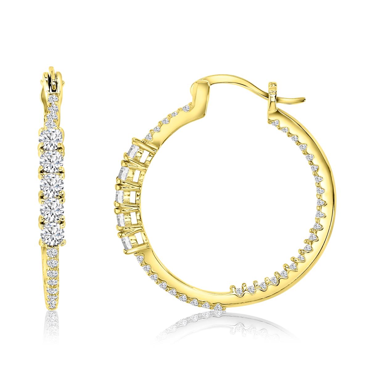 Sterling Silver Yellow 1M 3MM Polished White CZ Round Pave Hoop Earring