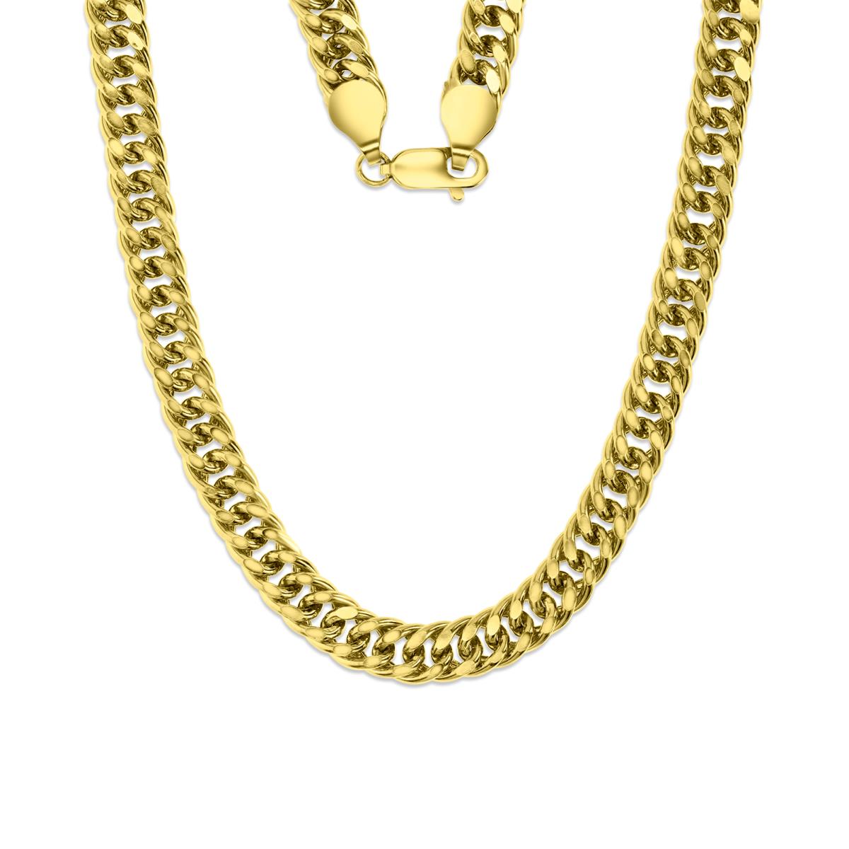 18K Yellow Gold 6.50MM Hollow Double Curb Diamond Cut 130 24" Chain 