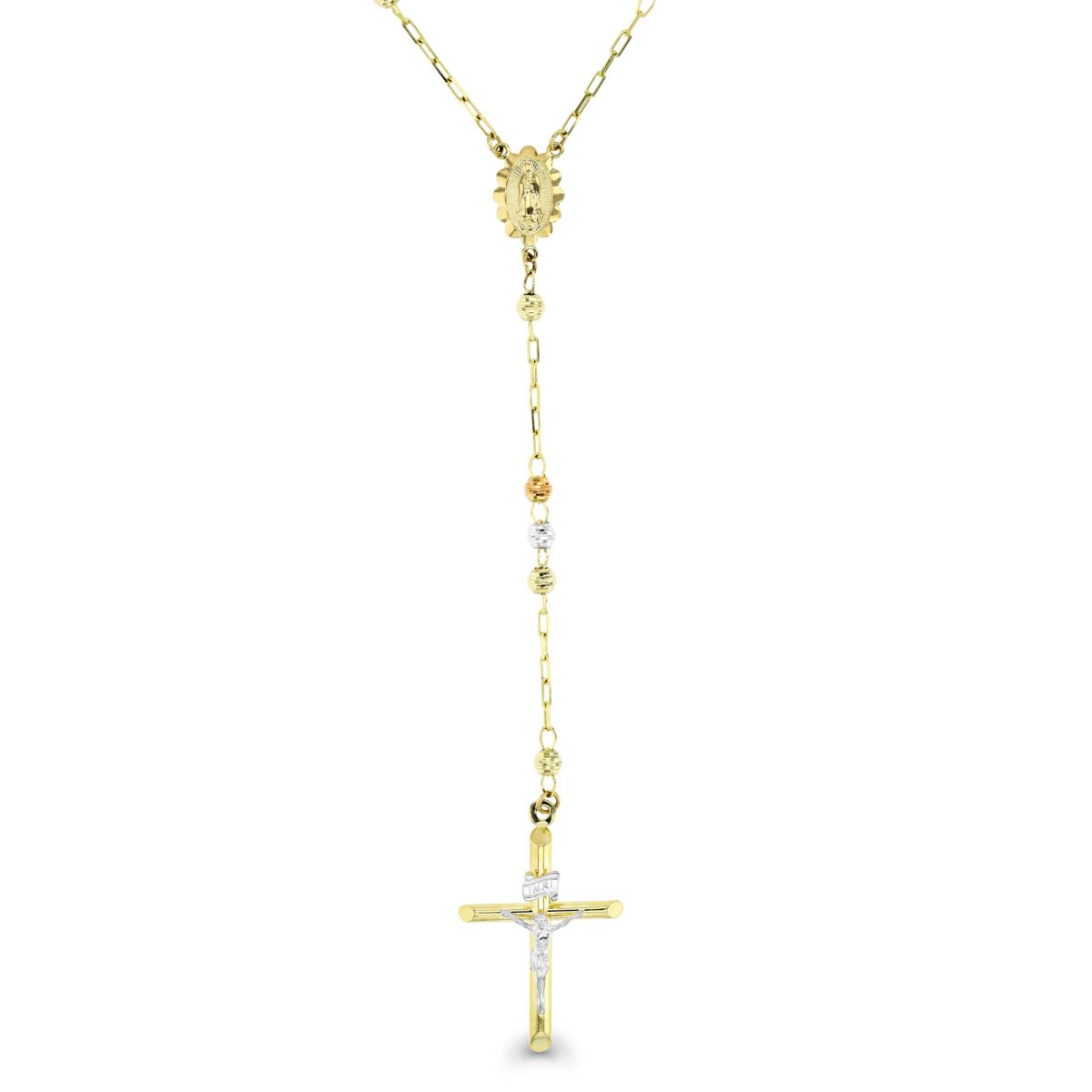 14K Gold Tricolor 4MM Disco Beads Rosary Necklace