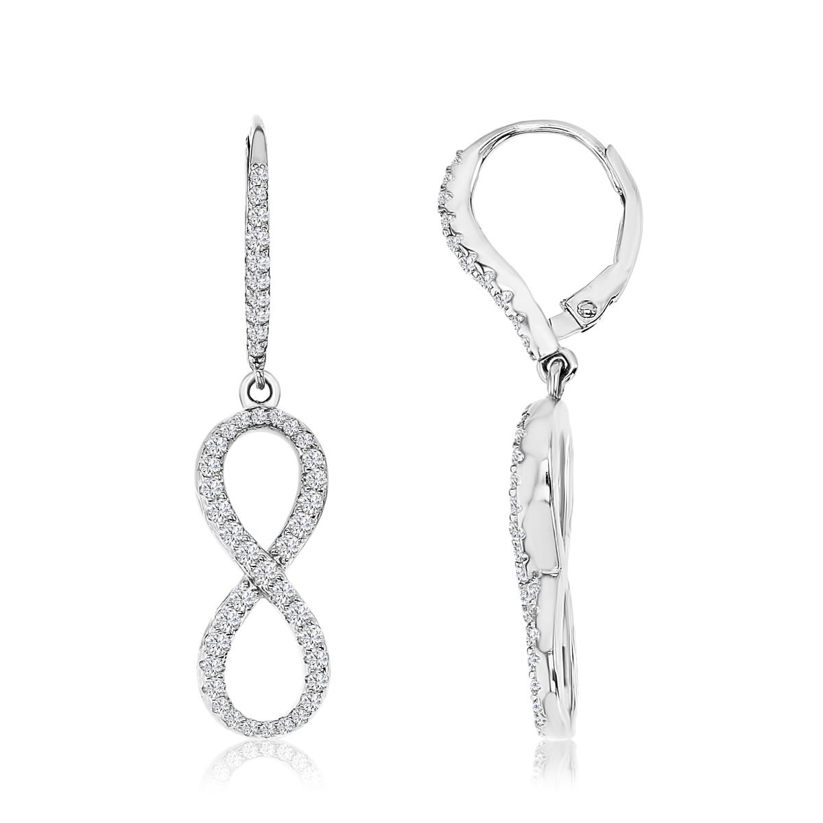 Sterling Silver Rhodium 38X8MM Polished White CZ Infinity Lever Back Earring