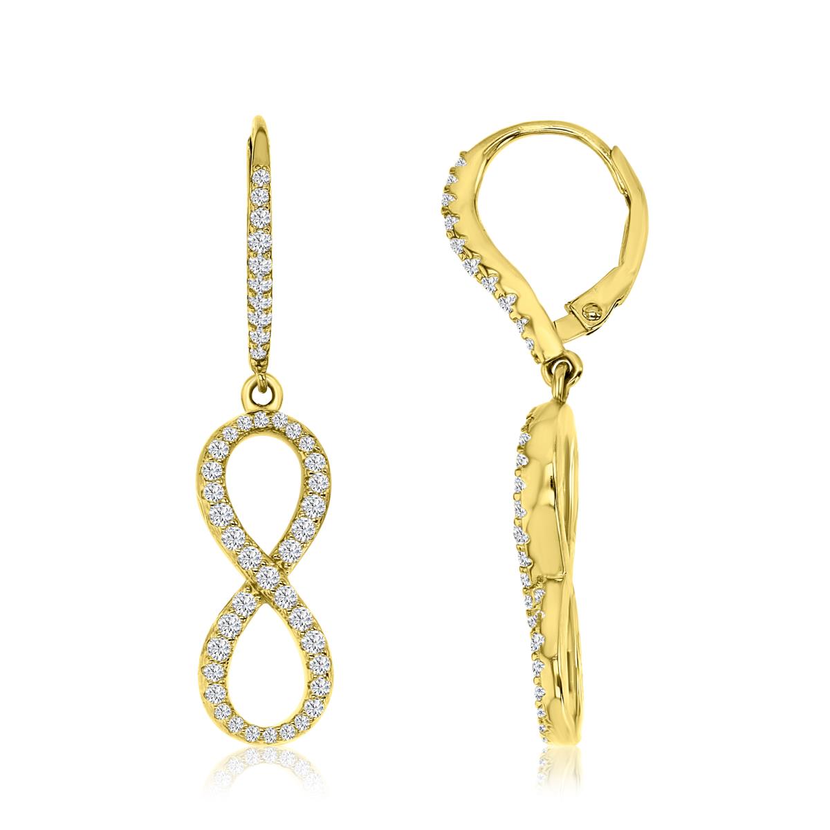 Sterling Silver Yellow 1M 38X8MM Polished White CZ  Infinity Lever Back Earring