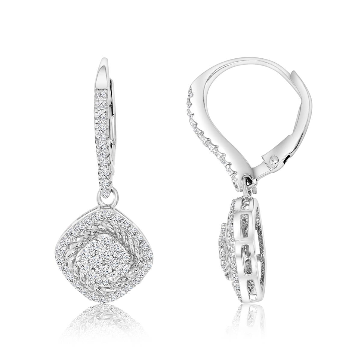 Sterling Silver Rhodium 29X11MM Polished White CZ Dangling Pave Earring