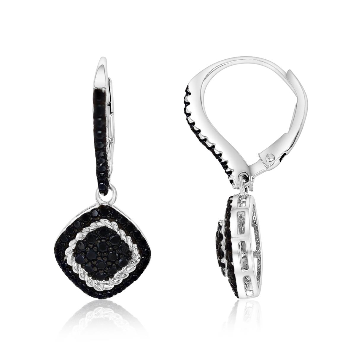 Sterling Silver Rhodium 29X11MM Polished Black Spinel Dangling Pave Earring