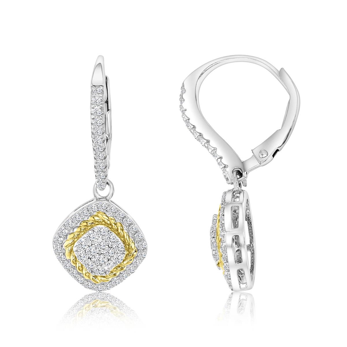 Sterling Silver Rhodium & Yellow 29X11MM Polished White CZ Dangling Pave Earring