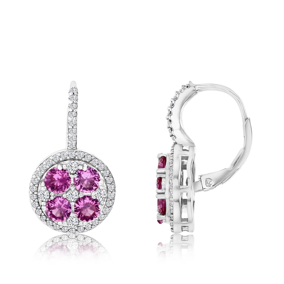 Sterling Silver Rhodium 21X13MM Polished Cr Ruby & White CZ  Lever Back Earring