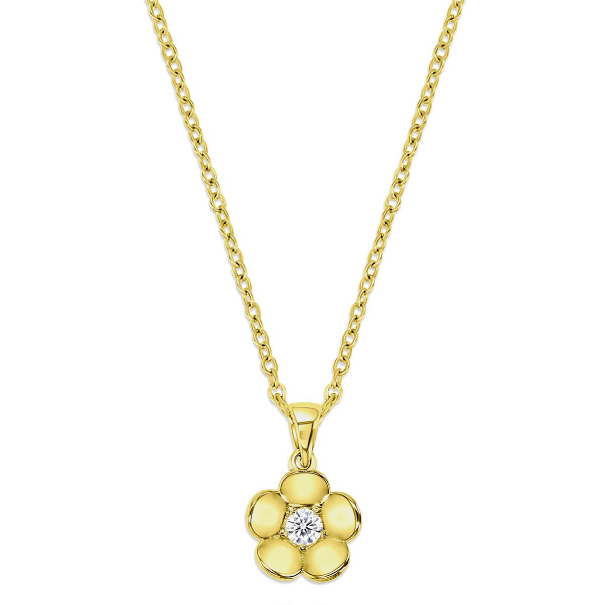 Sterling Silver Yellow 22X15MM Polished White CZ  Flower Rollo 18''Necklace