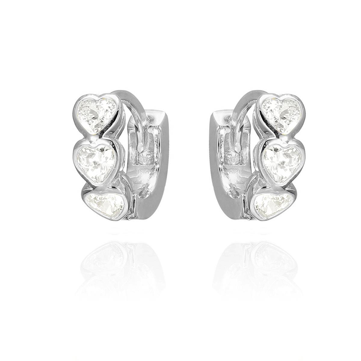 Sterling Silver Rhodium 11.5X10 MM White CZ Heart Huggie Earring
