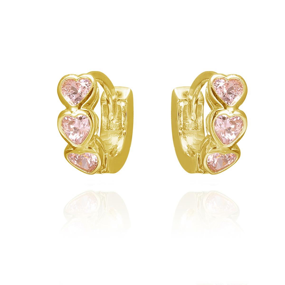 Sterling Silver Yellow 11.5X10 MM Pink CZ Heart Huggie Earring