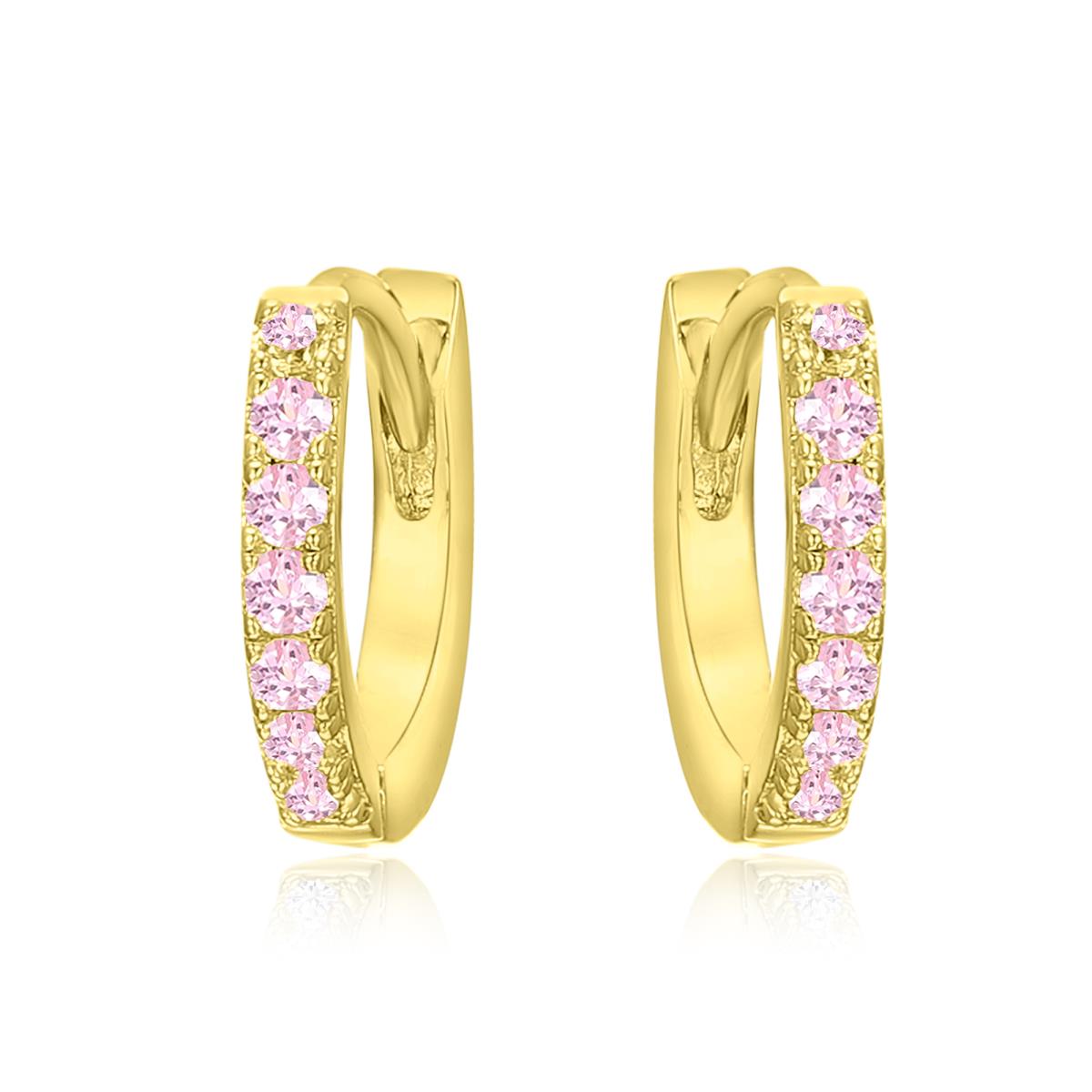 Sterling Silver Yellow 12MM Pink CZ Pave Huggie Earring