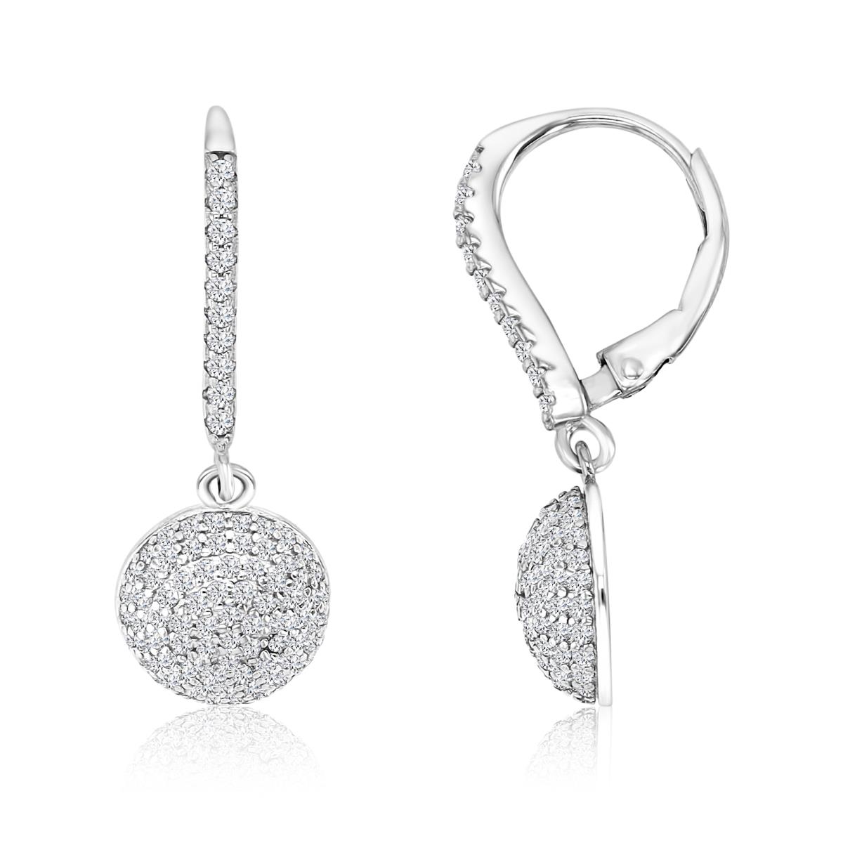 Sterling Silver Rhodium 28X10MM Polished White CZ Lever Back Pave Drop Earring