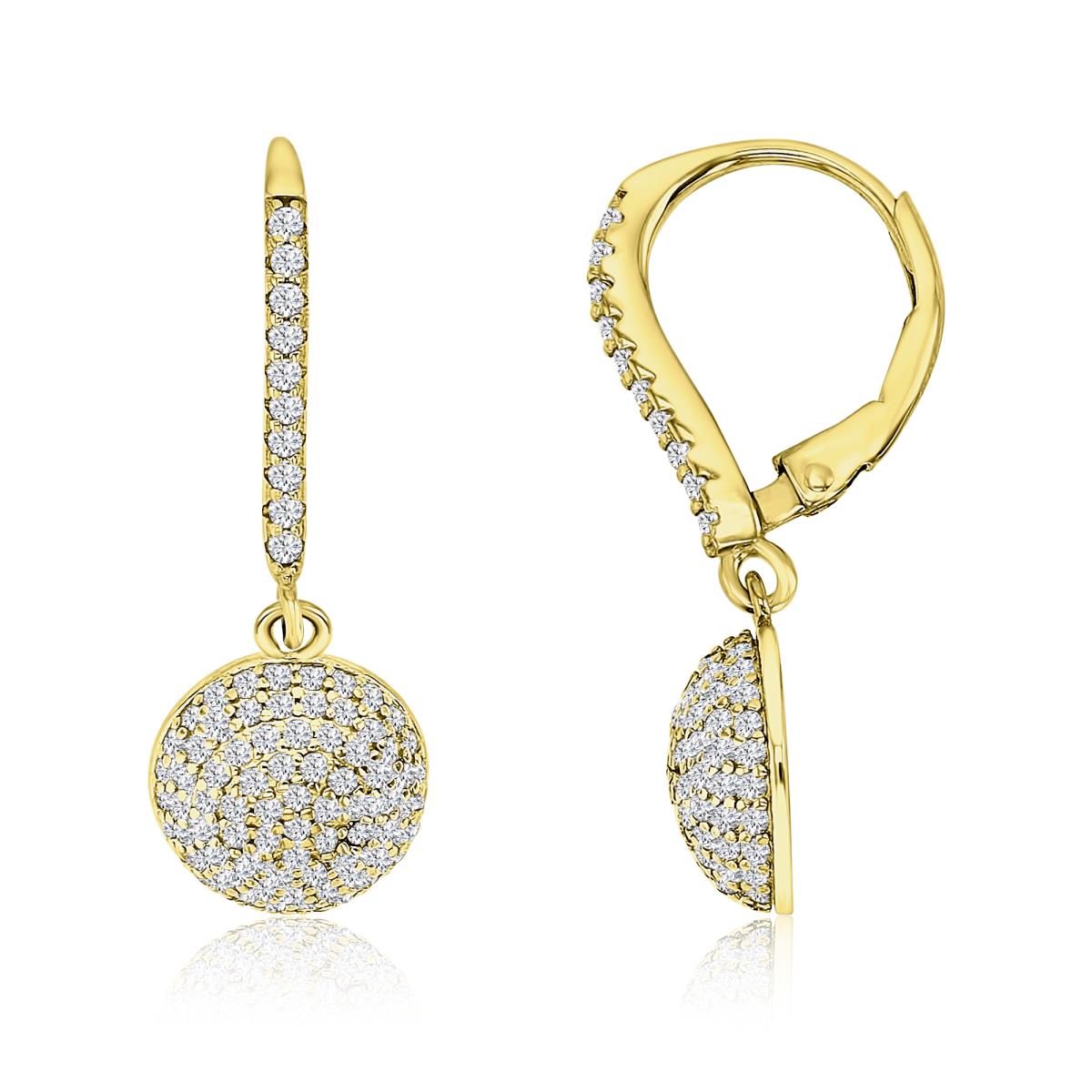 Sterling Silver Yellow 28X10MM Polished White CZ Lever Back Pave Drop Earring