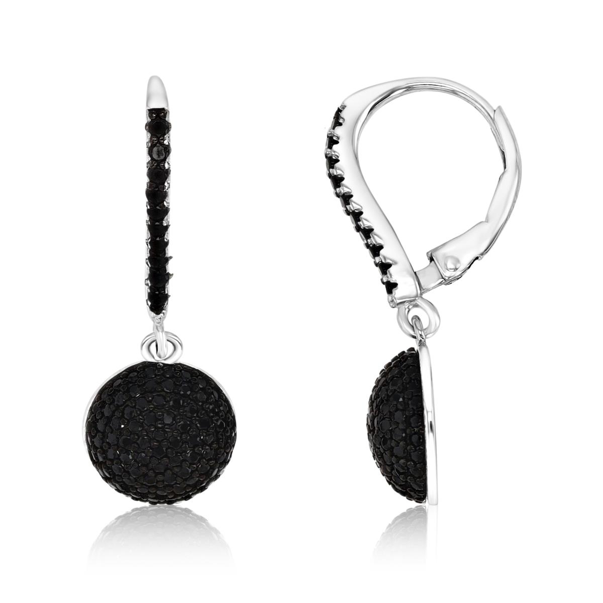 Sterling Silver Rhodium 28X10MM Polished CR Black Spinel Lever Back Pave Drop Earring