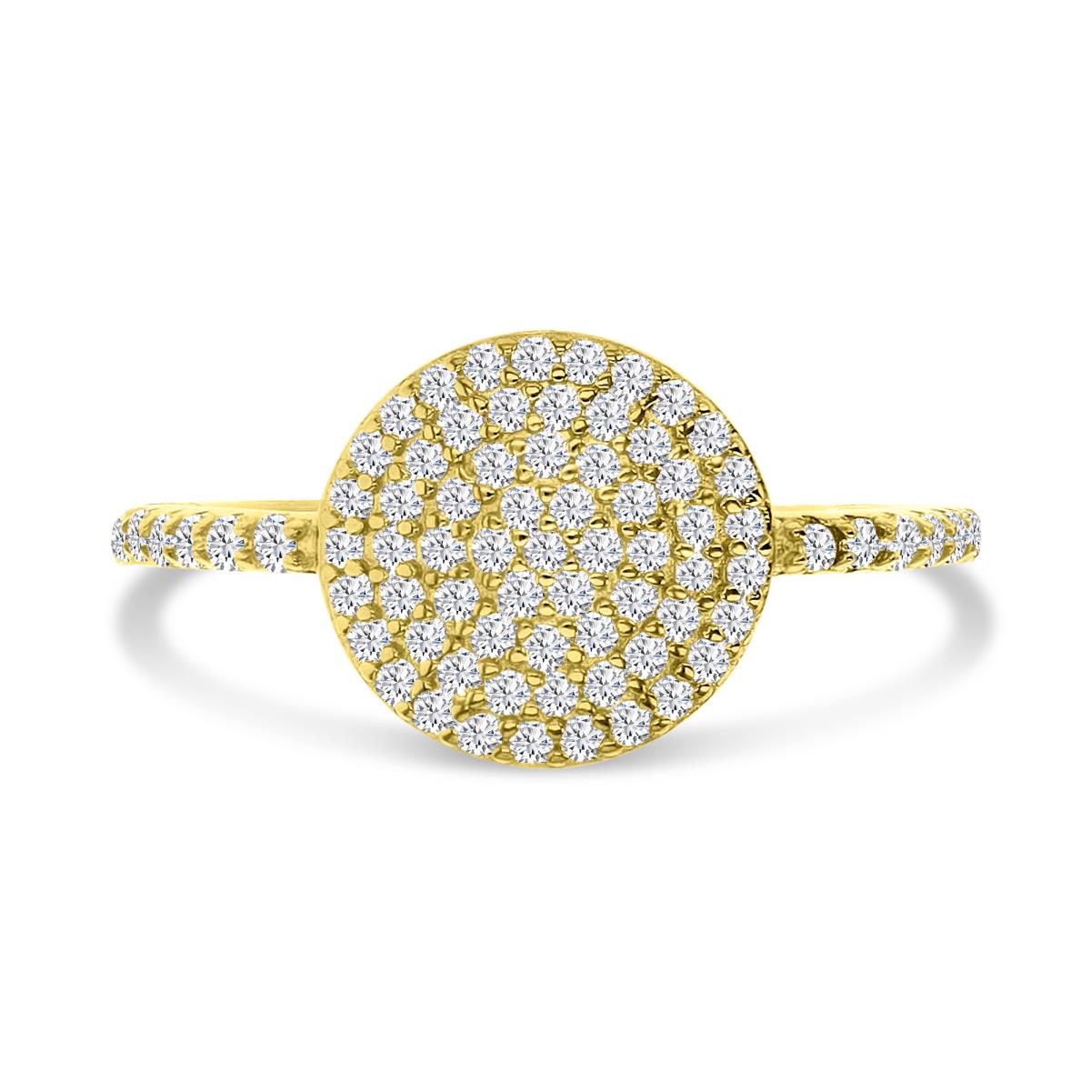 Sterling Silver Yellow 11MM Polished White CZ Pave Round Ring