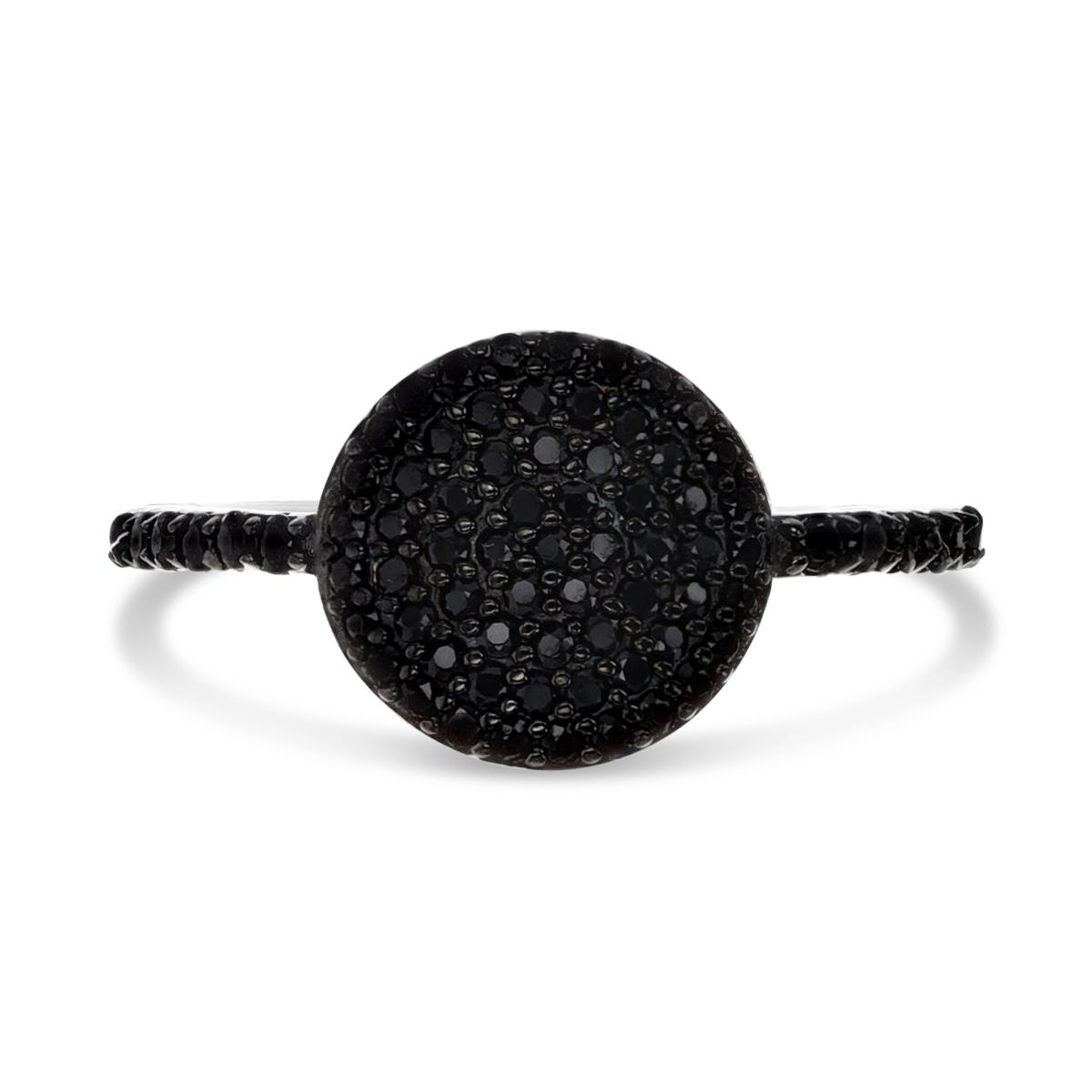 Sterling Silver Rhodium 11MM Polished Black Spinel Pave Round Ring