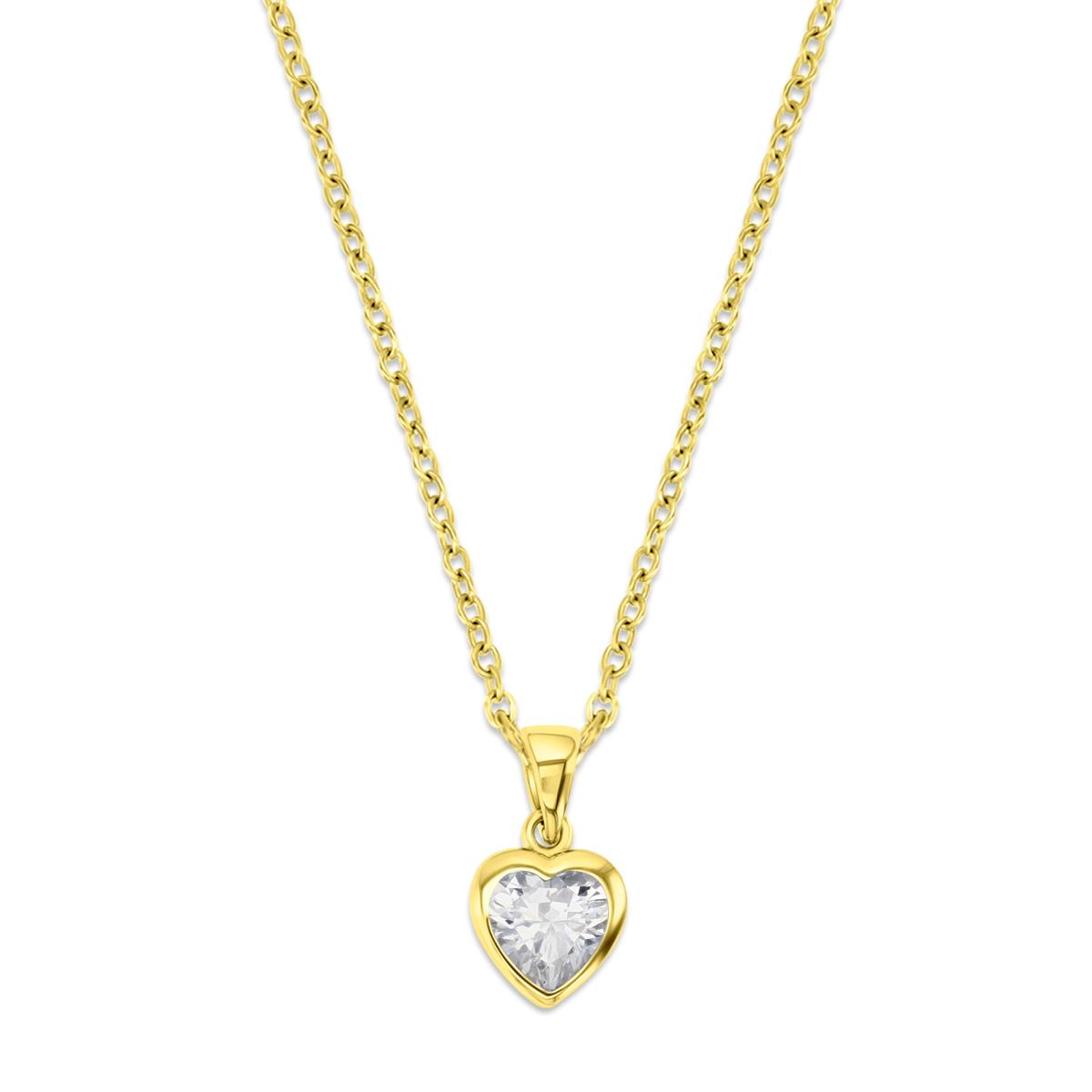 Sterling Silver Yellow 11MM Polished White CZ Bezel Heart Shape 18'' Necklace