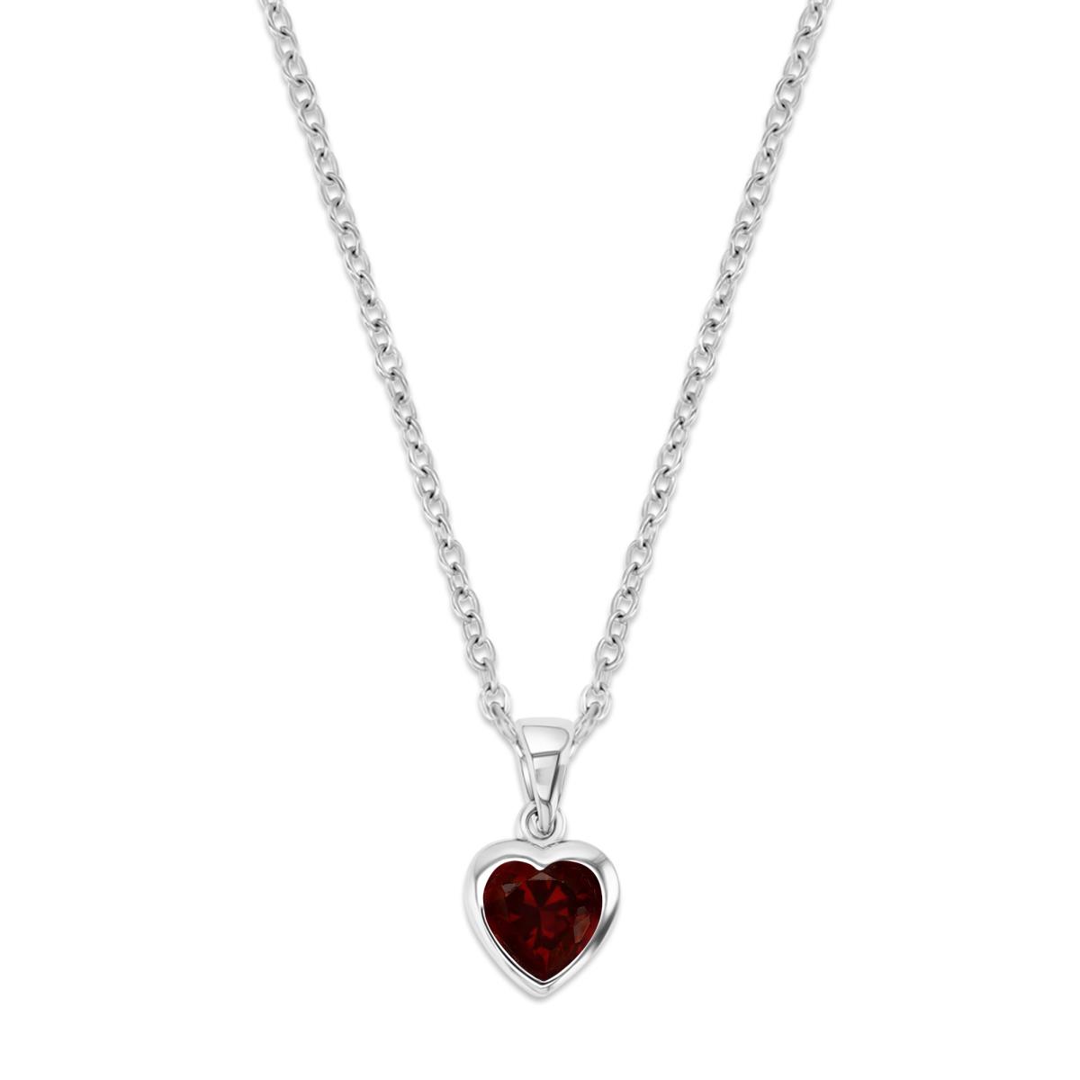 Sterling Silver Rhodium 11MM Polished CR Ruby Bezel Heart Shape 18'' Necklace