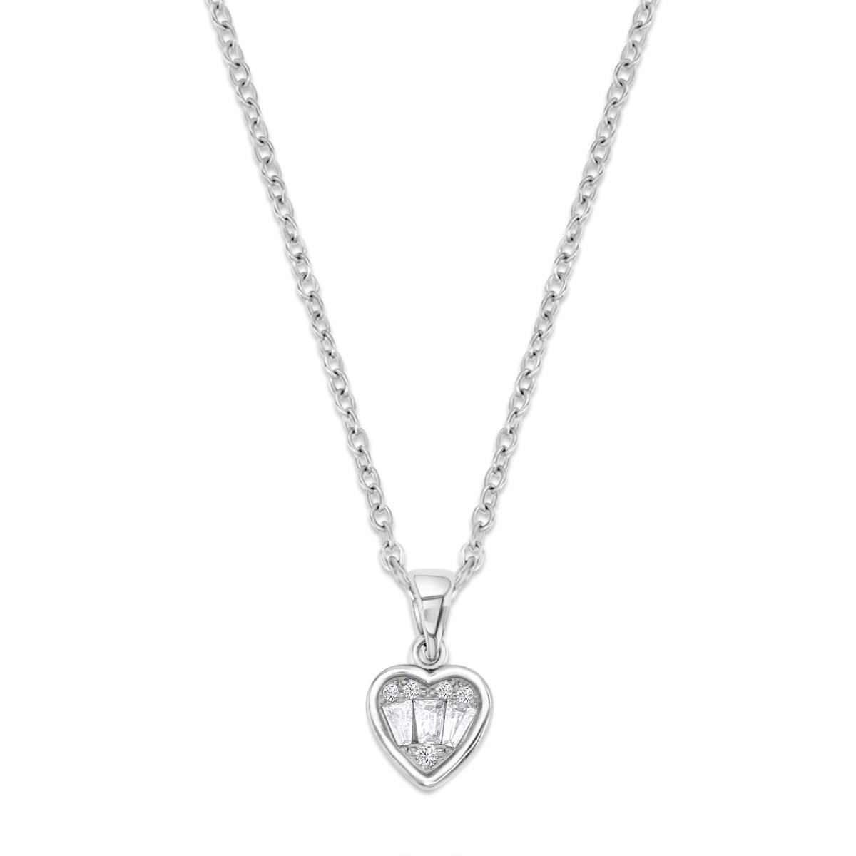 Sterling Silver Rhodium 10X8MM Polished White CZ Baguette Heart 18'' Necklace