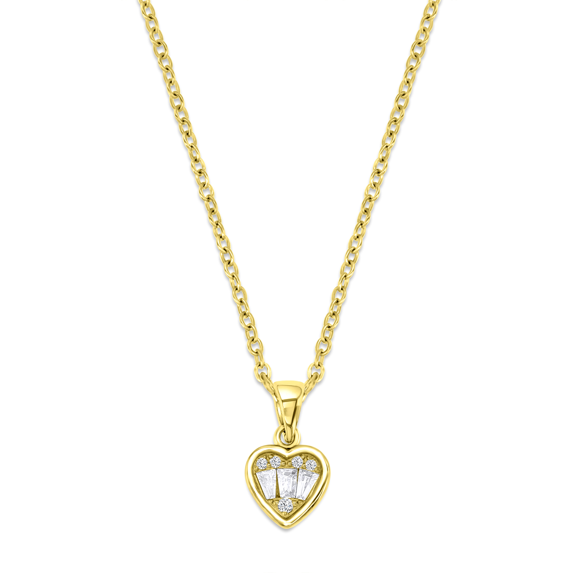Sterling Silver Yellow 1M  10X8MM Polished White CZ Baguette Heart 18'' Necklace